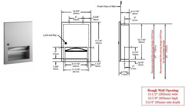 BOBRICK Recessed Paper Towel Dispenser - Image 3
