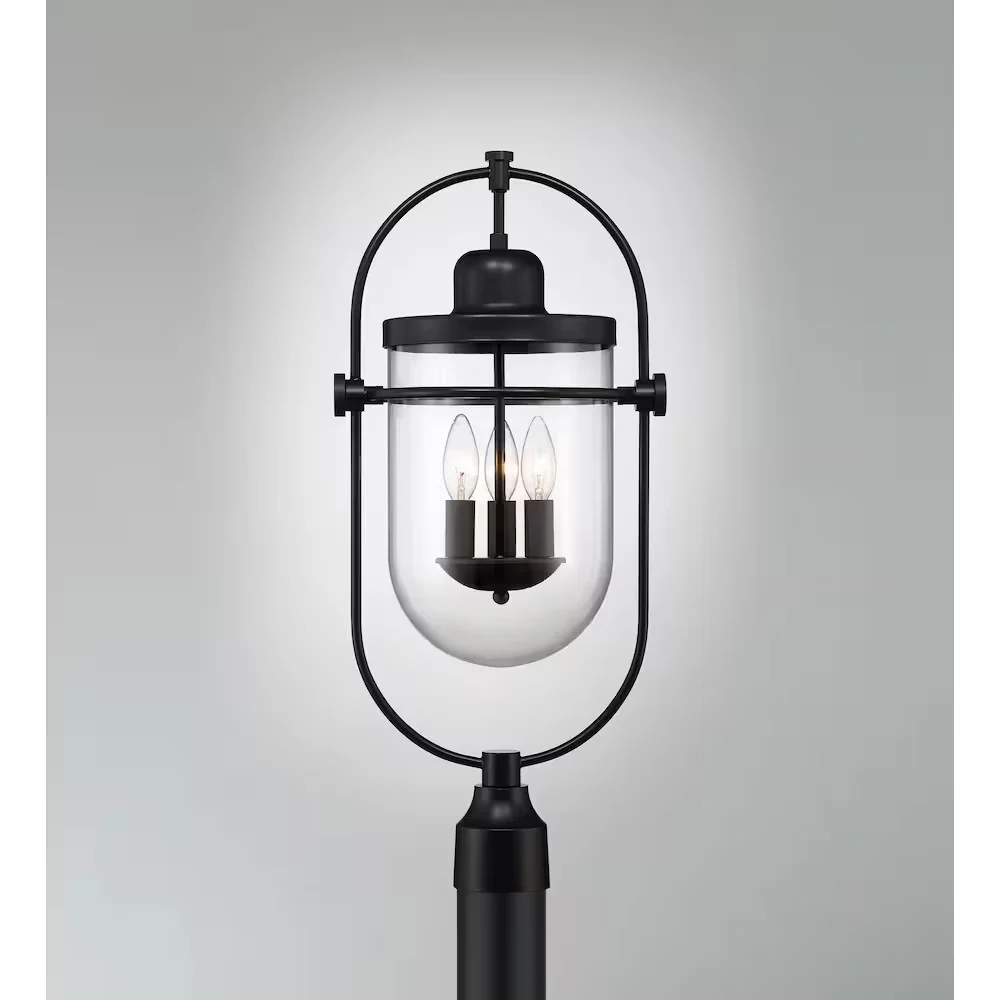 Lowell 3-Light 10"H Outdoor Post Mount Lantern Light, Black Metal & Clear Glass - Image 3