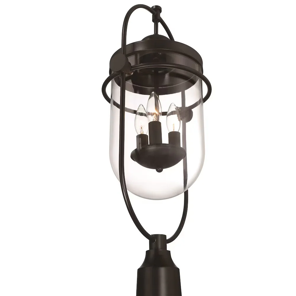Lowell 3-Light 10"H Outdoor Post Mount Lantern Light, Black Metal & Clear Glass - Image 4