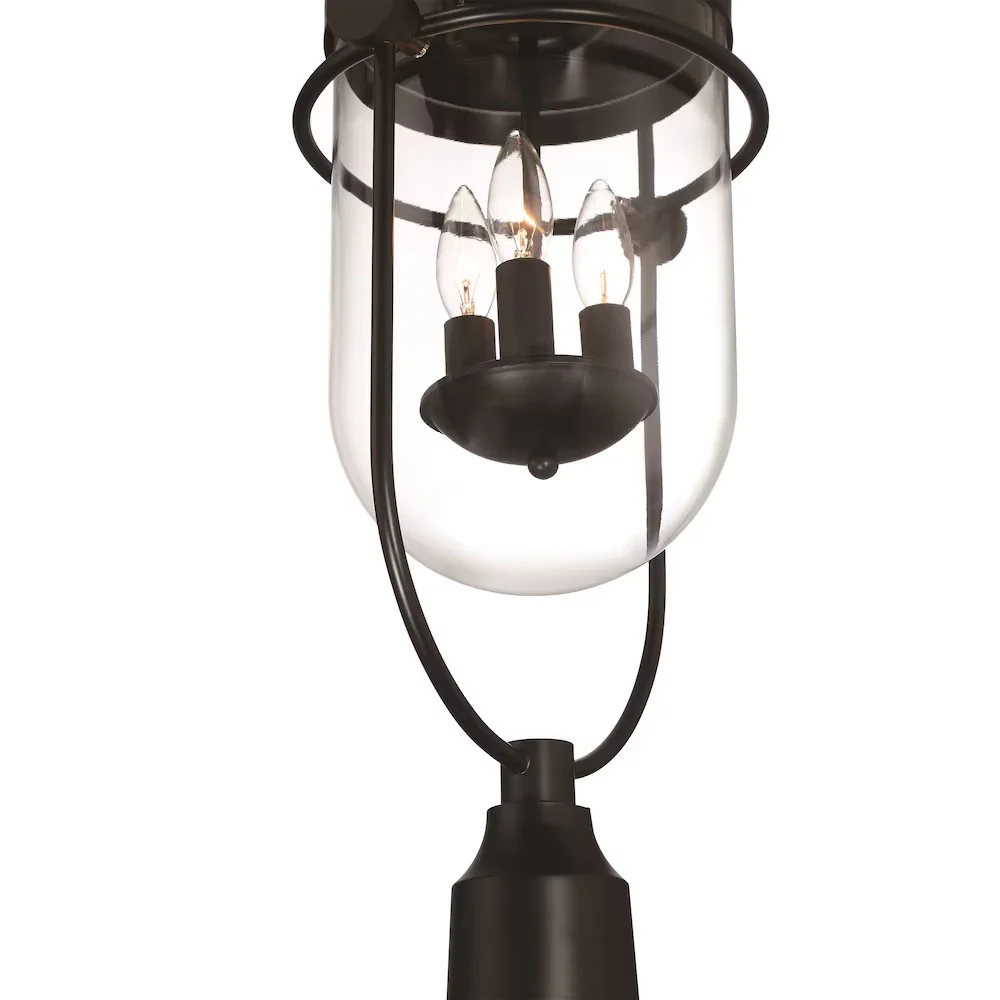 Lowell 3-Light 10"H Outdoor Post Mount Lantern Light, Black Metal & Clear Glass - Image 5