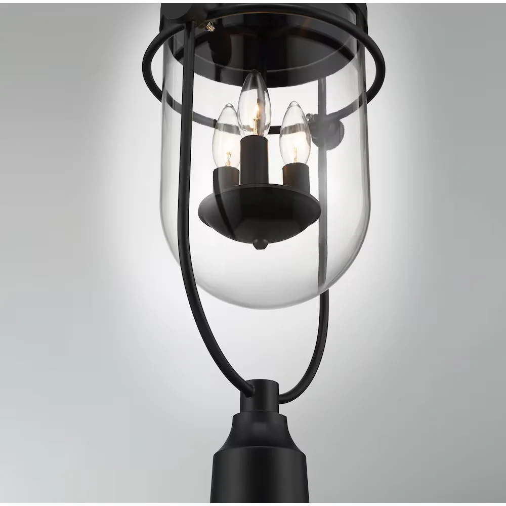 Lowell 3-Light 10"H Outdoor Post Mount Lantern Light, Black Metal & Clear Glass - Image 6